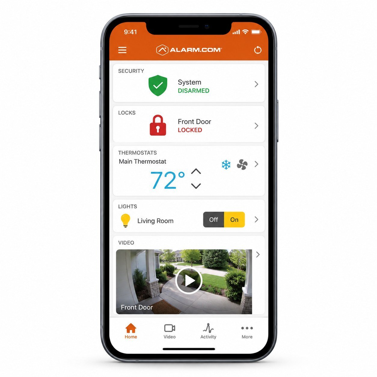 Alarm.com app on smartphone