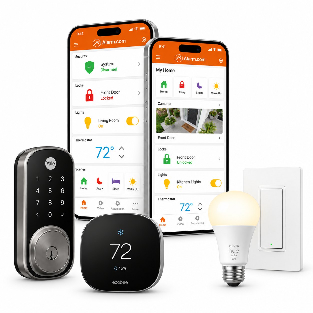 Alarm.com app with smart lock, thermostat, lighting